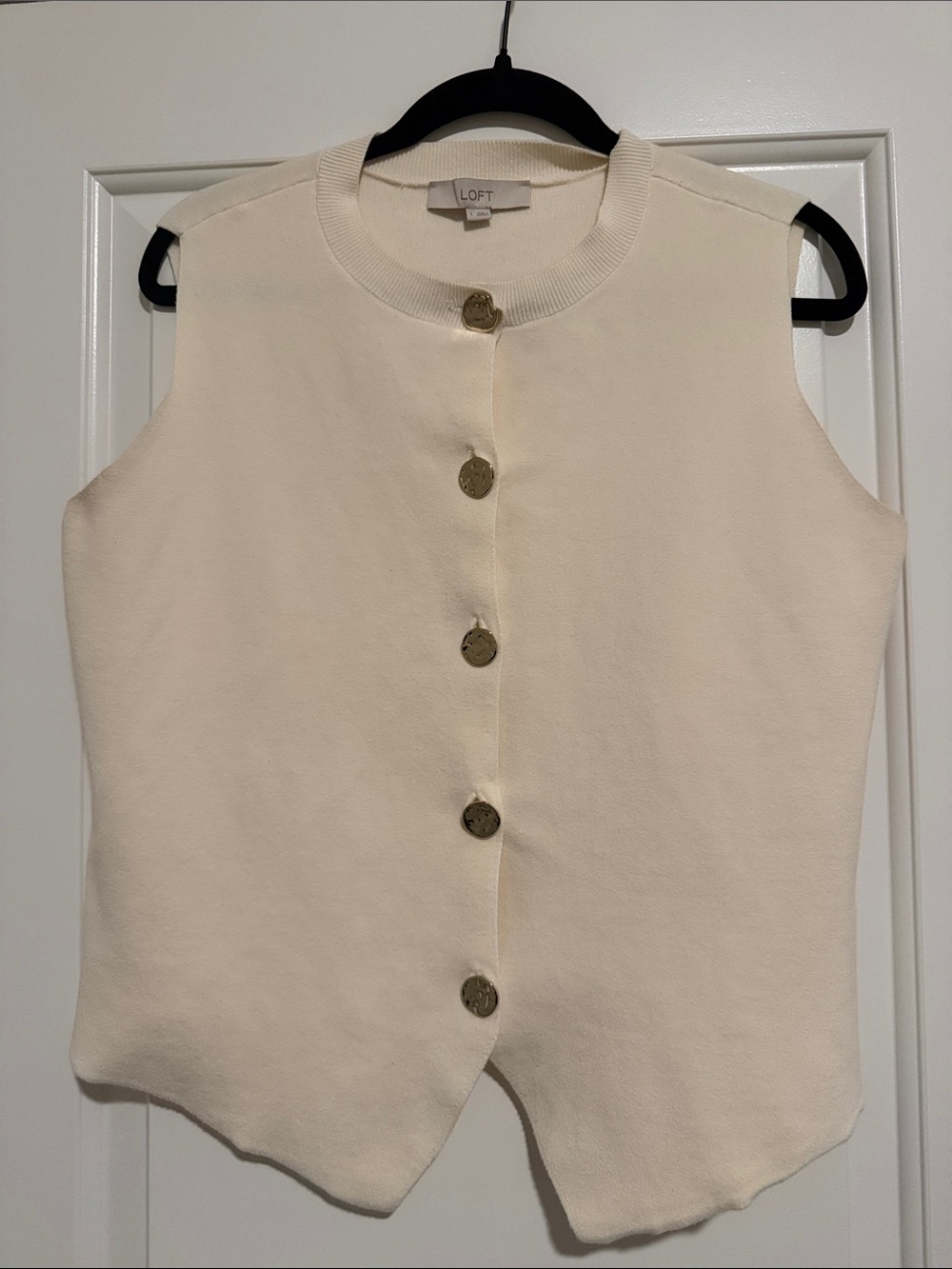 LOFT Cream Sleeveless Button-Front Crop Sweater Top